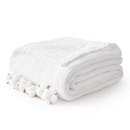 100% Cotton Muslin Blanket 40" x 40", Breathable and Lightweight Cotton Throw Blankets, Soft Cooling Summer Gauze Blanket for All Season, White - color: 02 - White, size: Baby ( 40"x40")