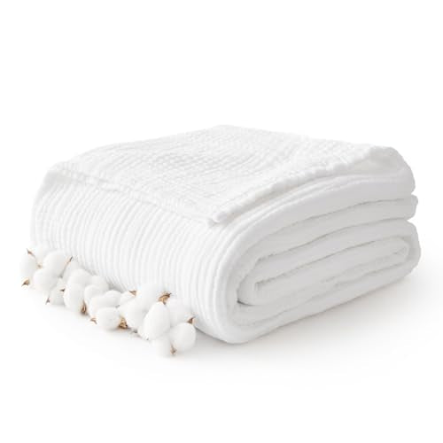 100% Cotton Muslin Blanket 40" x 40", Breathable and Lightweight Cotton Throw Blankets, Soft Cooling Summer Gauze Blanket for All Season, White - color: 02 - White, size: Baby ( 40"x40")