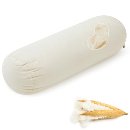 Leinuosen Organic Kapok Orthopedic Roll Pillow 14"x5" – Neck, Back, Knee & Leg Support Bolster – Cervical & Lumbar Roll for Pain Relief, Spinal Alignment – Natural Filling, Adjustable for Bed & Travel - size: 14" X 5"