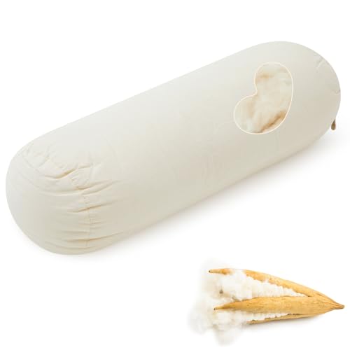 Leinuosen Organic Kapok Orthopedic Roll Pillow 14"x5" – Neck, Back, Knee & Leg Support Bolster – Cervical & Lumbar Roll for Pain Relief, Spinal Alignment – Natural Filling, Adjustable for Bed & Travel - size: 14" X 5"