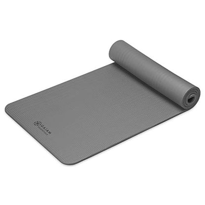 Gaiam Thick Yoga Mat, Exercise & Fitness Mat with Easy-Cinch Carrying Strap - color: Grey, size: 2/5" (10MM)