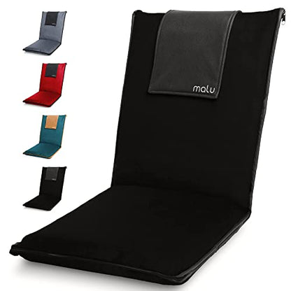malu Floor Chair Padded w/Back Support - Japanese Chair Meditation Cushion | Comfortable Folding Backrest, Removable Easy Wash Cover (Chair, Extra Large, Black) - color: Black