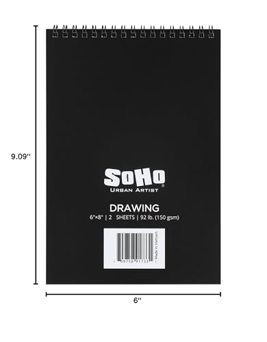 SoHo Urban Artist Softcover Drawing Pad - 6"x8" - 92 lbs/150gsm, Mixed Media, 24 Dual-Sided Sheets, Acid-Free, Wire-Bound, Micro-Perforated, Repeated Erasing & Reworking - size: 6"x8"