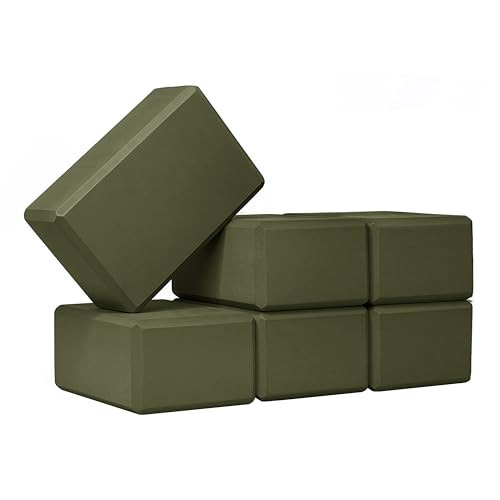 6 Pack 4" Yoga Block, EVA Foam Yoga Brick | 4"x6"x9" Bulk Workout Brick for Stretching, Pilates, and Workout, Firm & Supportive Exercise Blocks for Home, Schools, Studio - color: Olive