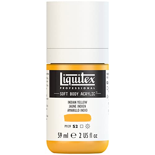 Liquitex Soft Body Acrylic Paint, 2-oz Bottle, Indian Yellow | Low Viscosity, Highly Pigmented, Satin Finish, Retains Subtle Brush Strokes, Great Surface Coverage, Highly Versatile - color: Indian Yellow, style: 2-oz Bottle