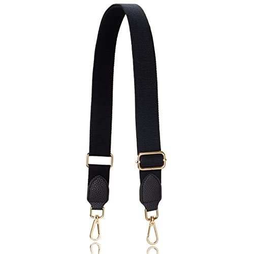 Allzedream Purse Straps Replacement Crossbody Bags Handbag Wide Canvas Leather Adjustable - color: Black, Gold Hardware