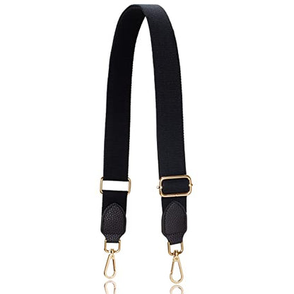 Allzedream Purse Straps Replacement Crossbody Bags Handbag Wide Canvas Leather Adjustable - color: Black, Gold Hardware