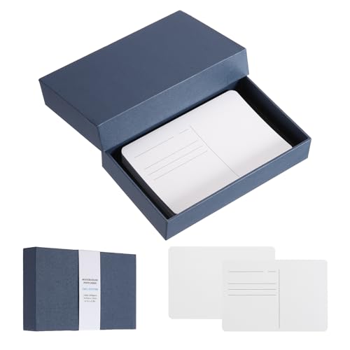 MECCANIXITY 40 Sheets Watercolor Postcards, 100% Cotton 4"x6" Watercolor Paper Blank Postcards W Blue Cap White Waistband Hot Pressed for Mailing Painting Invitations Cards(140lb/300gsm), Blue - color: Blue
