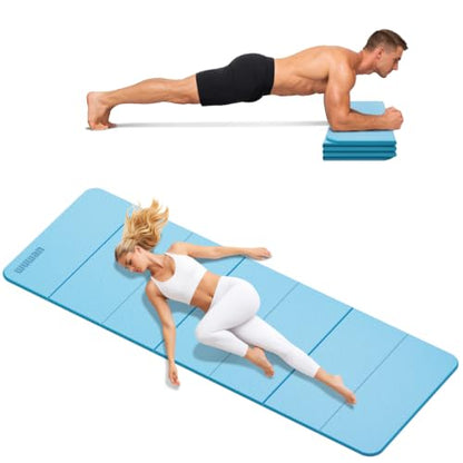 Yoga Mat Thick 10mm, Foldable Yoga Mat 75 x 26 x 0.4 Inches | Portable Workout Mat | Thick Cushioning Surface | Home Gym Exercise Mat | Pilates & Yoga Training - color: Blue