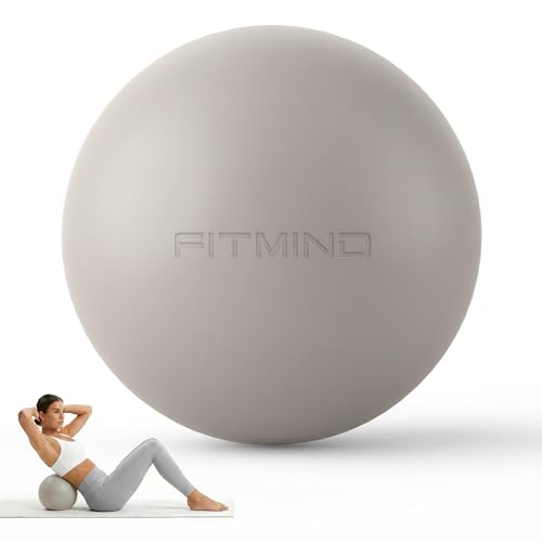 Pilates Ball 8 inch, Small Yoga Ball Extra Thick, Mini Pilates Ball with Pump, Non-Slip Surface Small Exercise Ball for Physical Therapy, Stretching, Strength & Core Training - color: Beige Gray
