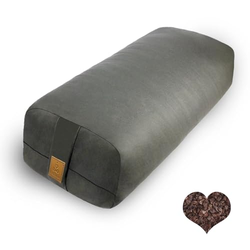 Organic Buckwheat Bolster (24X10.5X5.5 in) Supportive Rectangular Meditation Pillow 100% Cotton Cover Yoga Pillow - color: Light Grey