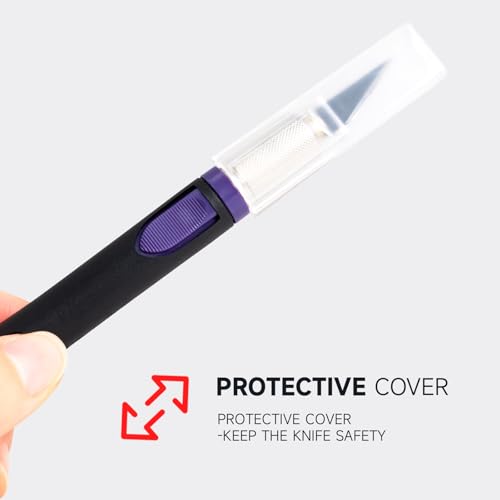 FOSHIO Precision Exacto Knife Set, 2 Pack Craft Knife with Extra 20 Exacto Blades, Hobby Knife Set with Protective Cover Rubber Handle for Crafts, Arts, Stencil, Modeling, Trimming, Carving (Purple) - color: Purple