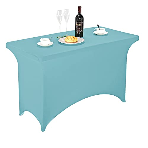 LZY Spandex Fitted Stretch Table Cover for 4ft or 6ft or 8ft Folding Table, Rectangular Cocktail Tablecloth, Perfect for Party or Banquet - color: Aqua, size: 48" x 30" (Rectangular)