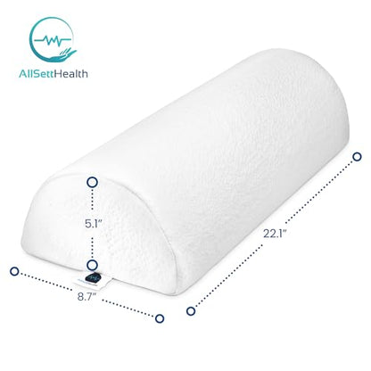 AllSett Health Half Moon Bolster Pillow for Legs, Back and Head (2 Pack) Semi Roll for Ankle and Foot Comfort with White Cotton Machine Washable Cover | Premium Memory Foam | 2 Pillow System - style: Knee Half Moon White (2 Pack)