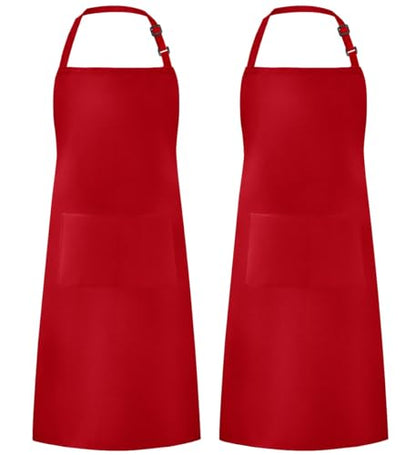 Syntus Apron for Men Women, Adjustable Cooking Kitchen Apron with 2 Pockets | Machine Washable, Firm Stitching, Stain Resistance, Long Tie Straps, 2 Pockets, Versatility, Unisex Use, Gift, BBQ - color: Basic Red, style: 2 Polyester