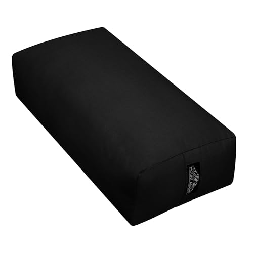 Mount Adams Firm Rectangular Yoga Bolster, 24x10x5in | 100% cotton, Dense and firm fill, Carrying handles, Restorative yoga, 8 lbs, Home and studio - color: Black