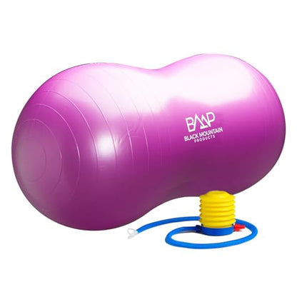 Black Mountain Products Exercise Stability Yoga Peanut Ball, Foot Pump, Ball Plug, Plug Puller, 2000 Lbs Static Weight Capacity Antiburst - color: Purple