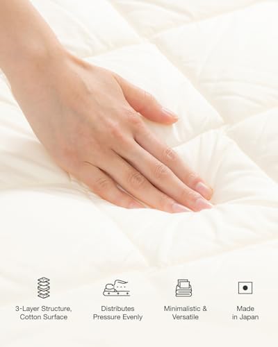 FULI Japanese Futon, Full XL Size, White - Foldable Shikibuton Floor Bed | Medium Firm Quilted Cotton Sleeping Pad, Portable Roll-Up Japanese Floor Bed for Guests & Small Spaces, 100% cotton surface - size: Full XL (83"L x 55"W), style: Standard