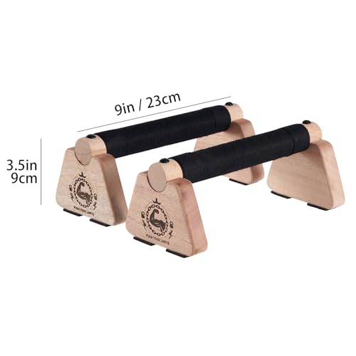 푸시업 스탠드, 나무 패럴렛 바 2개, 22.9cm(9인치) 목재 미용 장비, 핸들 스탠드 그립 강도 훈련용 핸드스탠드 블록 및 푸시업 핸들, 플랭크 미용 체조