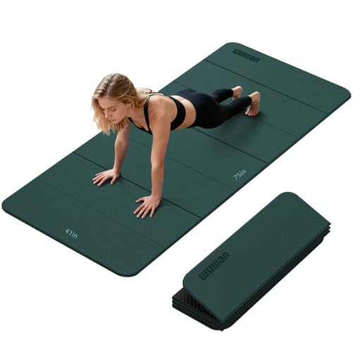 Foldable TPE Yoga Mat Thick 10mm,75" x40"Extra Large Exercise Mats | Stretch Mat Non-slip Fitness Folding Mat Easy to Carry,Wide Gym Mats for Women Men Suitable for Home Workout Travel Pilates - color: green