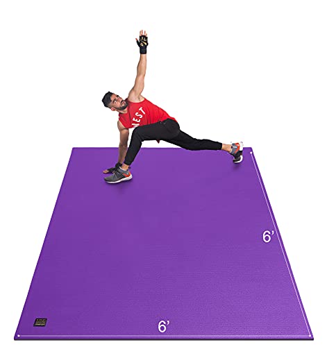 GXMMAT Large Exercise Mat 6'x4'/6'x5'/6'x6'(7mm) - color: Purple Grey, size: 6*6 FT