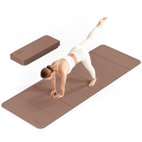PAIDU Foldable Yoga Mat 10mm Thick, 75"x26" Non-Slip Fitness Exercise Mat - color: Brown