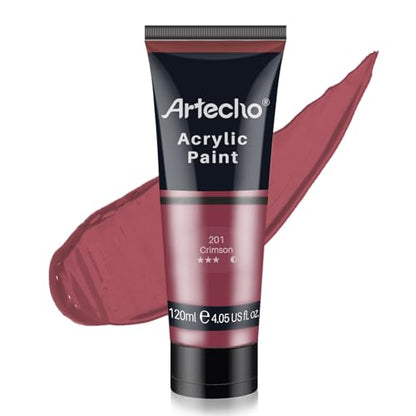 Artecho Red Acrylic Paint, Crimson Red Paint (120ml / 4.05oz) Tubes, Art Craft Paints for Canvas, Rock, Stone, Wood, Fabric, Art Supplies | Semi Glossy Finish, High Pigment Rich Color Craft Paint for Canvas, Rocks, Wood, Fabric, Ceramic, Non-Toxic - color