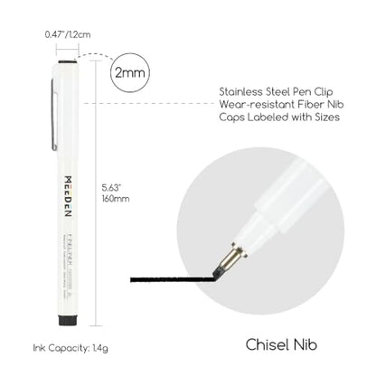 MEEDEN Micro Fineliner Drawing Pens: 2mm Chisel Nib, 6 Pack, Black Ink | Waterproof archival ink for bold outlining, lettering, poster drawing, manga panels, filling, and expressive artwork - style: 2mm Chisel Nib
