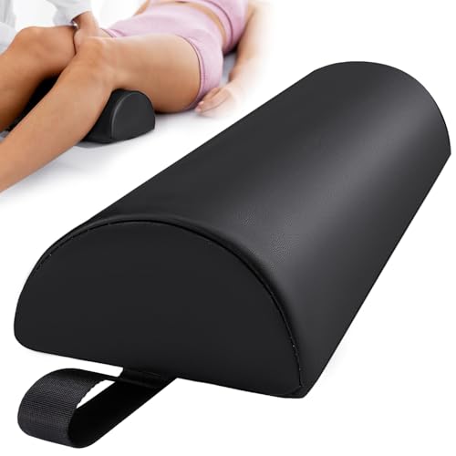 Half Round Massage Table Bolster Pillow with Strap Handle, 17 x 6 x 4 inch | PU Leather Semi-Round Bolster Pillow for Neck, Under Knee Ankles Pain Relief Half Moon Knee Bolster for Massage Table - color: Small Black - 17x6x4 in - Pu Leather