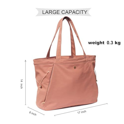 ESVAN Yoga Tote Bag for Women Shoulder Bags Drawstring for Office Workout Travel Carryall Pilates Gym and Beach - color: Pinklish Brown
