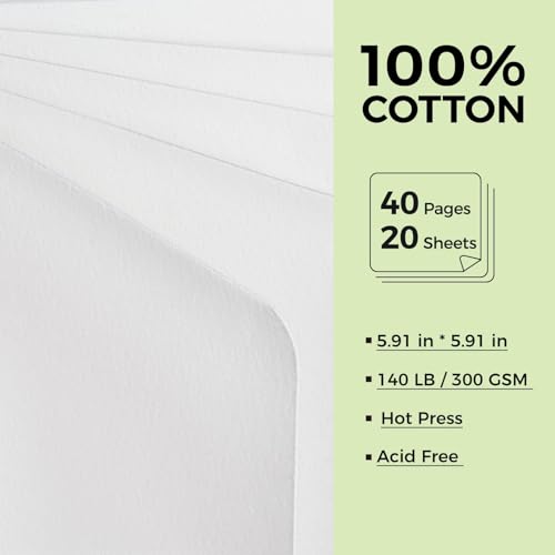 Watercolor Journal - 100% Cotton Hot Press Paper | 20 Sheets 40 Pages | 300GSM (140lb) | Linen Cotton Cover Watercolor Sketch Books for Artists Painting,Mixed Media 5.91 x 5.91 in - color: Green, size: 5.9 x 5.9 in