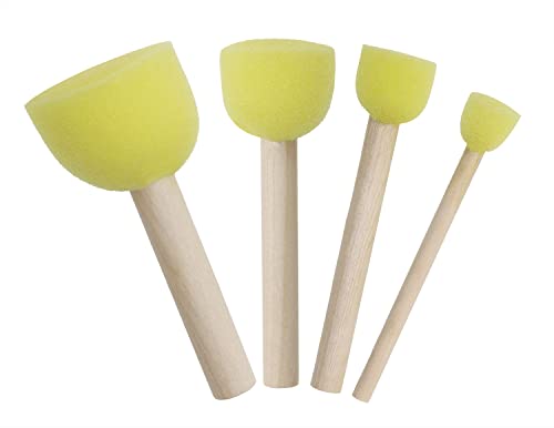 Foam Sponge Brushes Set Penta Angel 8Pcs Multi Size Round Painting Sponges Tools with Wood Handle for Acrylic Stains Watercolor Varnishes and Crafts DIY(Mixed Size, Yellow) - size: Mixed Size
