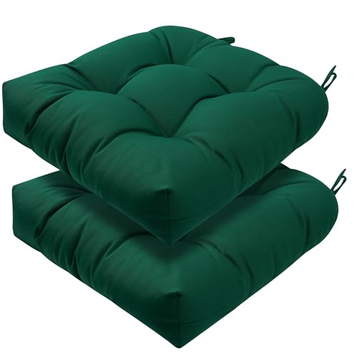 Magpie Fabrics Outdoor Tufted Seat Cushion 19"x19" Set of 2 (Dark Green) - color: Dark Green