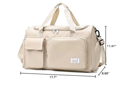 Suruid Gym Bag with Shoe Compartment, Sports Duffle Bag for Women, White - color: White