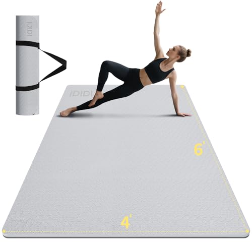 8mm & 10mm Thick Large Yoga Mat (6'x 4') - Extra Long and Wide Workout Mat for Men and Women, Non-Slip POE Fitness Mat, Eco-Friendly Exercise Mat for Home Workouts, Ideal for Yoga and Pilates - color: Gray+Black, size: 10mm
