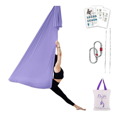 F.Life Aerial Silk Yoga Hammock & Swing for yoga Inversion,Strength training,starter hardware kit - color: lavendar