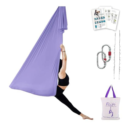 F.Life Aerial Silk Yoga Hammock & Swing for yoga Inversion,Strength training,starter hardware kit - color: lavendar