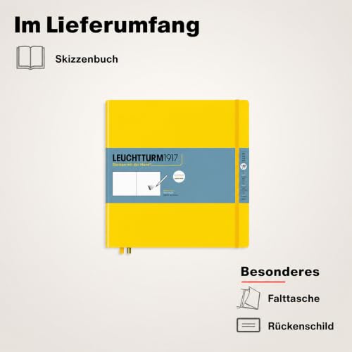 Leuchtturm1917 - Square Hardcover Sketchbook (Lemon) - 112 Pages of 150g/m² Paper - color: Lemon, size: Square