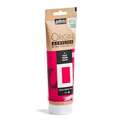 PEBEO Origin Acrylics 120ml Matte Acrylic Paint, Vivid Pink | Saturated statement pink in matte heavy-body acrylic - bold impasto texture on canvas; 100% recycled binder. - color: Vivid Pink
