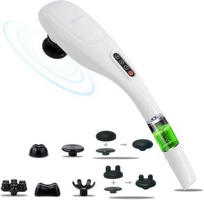 MEGAWISE Cordless Handheld Back Massager w/Rechargeable 3200mAh Battery, 5 Speed and 5 +2 Massage Nodes with Hard, Medium and 2 Soft Silicone Nodes; Massage While Moving Around (Pearl White) - color: Pearl White