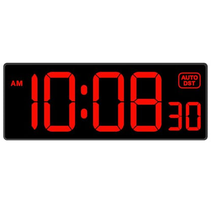 Soobest LED Digital Wall Clock with Seconds | Large Digital Clock Bold Numbers for Seniors, Plug Electric Clock Dimmable Large Display, Auto DST, Gym, 10 Inches - color: 10.2" Red