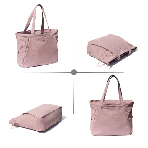 ESVAN Yoga Tote Bag for Women Shoulder Bags Drawstring for Office Workout Travel Carryall Pilates Gym and Beach - color: Pinklish Purple