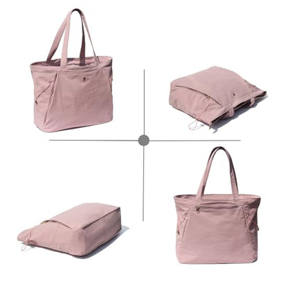 ESVAN Yoga Tote Bag for Women Shoulder Bags Drawstring for Office Workout Travel Carryall Pilates Gym and Beach - color: Pinklish Purple
