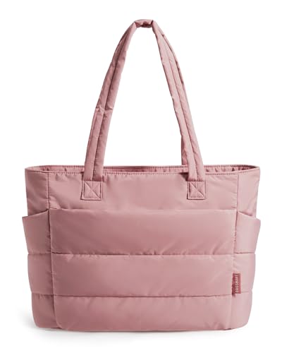 BAGSMART Puffy Tote Bag for Women, Lightweight Work Tote Handbag - color: Dark Pink, size: Standard