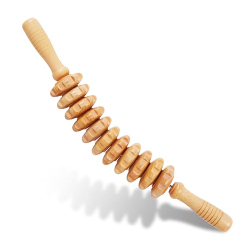 Liitrton Manual Wooden Massage Roller Stick for Muscle Relief, 11-Wheel | Smooth Body Roller, Wood Therapy Massage Tools for Trigger Point Relief, Legs Sore Muscle Recovery - size: 11-Wheel