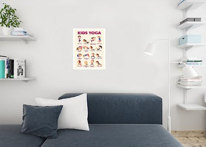 Kids Yoga Poster Kid Chakra With Poses For Children Exercise Posters Activities Cool Wall Art Print 16x24 - color: Kids Yoga Poses | 13725, size: 24"L x 16"W