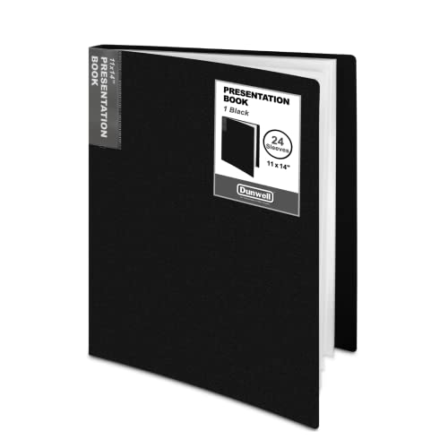 Dunwell 11x14 Binder with Sleeves (Black), 24 Pockets Display 48 Pages, Large Folder with Plastic Sleeves,11x14 Presentation Book with Protector Sleeves, Kids Art Portfolio 14x11,Clear Pages,Vertical | Clear Plastic Sleeves, Presentation Book, For Documen