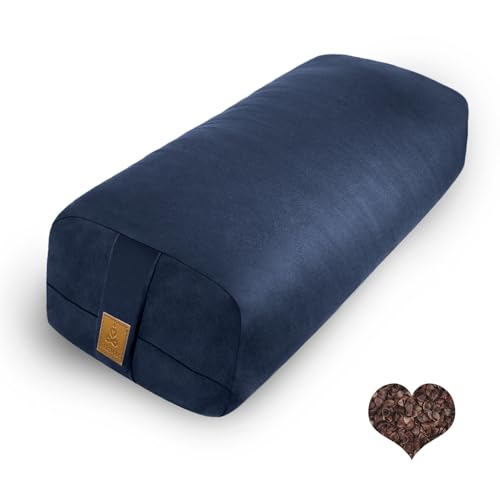 Organic Buckwheat Bolster (24X10.5X5.5 in) Supportive Rectangular Meditation Pillow 100% Cotton Cover Yoga Pillow - color: Navy Blue