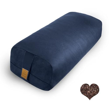 Organic Buckwheat Bolster (24X10.5X5.5 in) Supportive Rectangular Meditation Pillow 100% Cotton Cover Yoga Pillow - color: Navy Blue