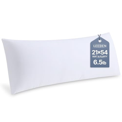 Leeden Full Body Pillow 20 x 54 for Side Sleepers White Support | Soft polyester padding delivers full-body support for side sleepers, maternity rest, reading and daily relaxation. - color: White